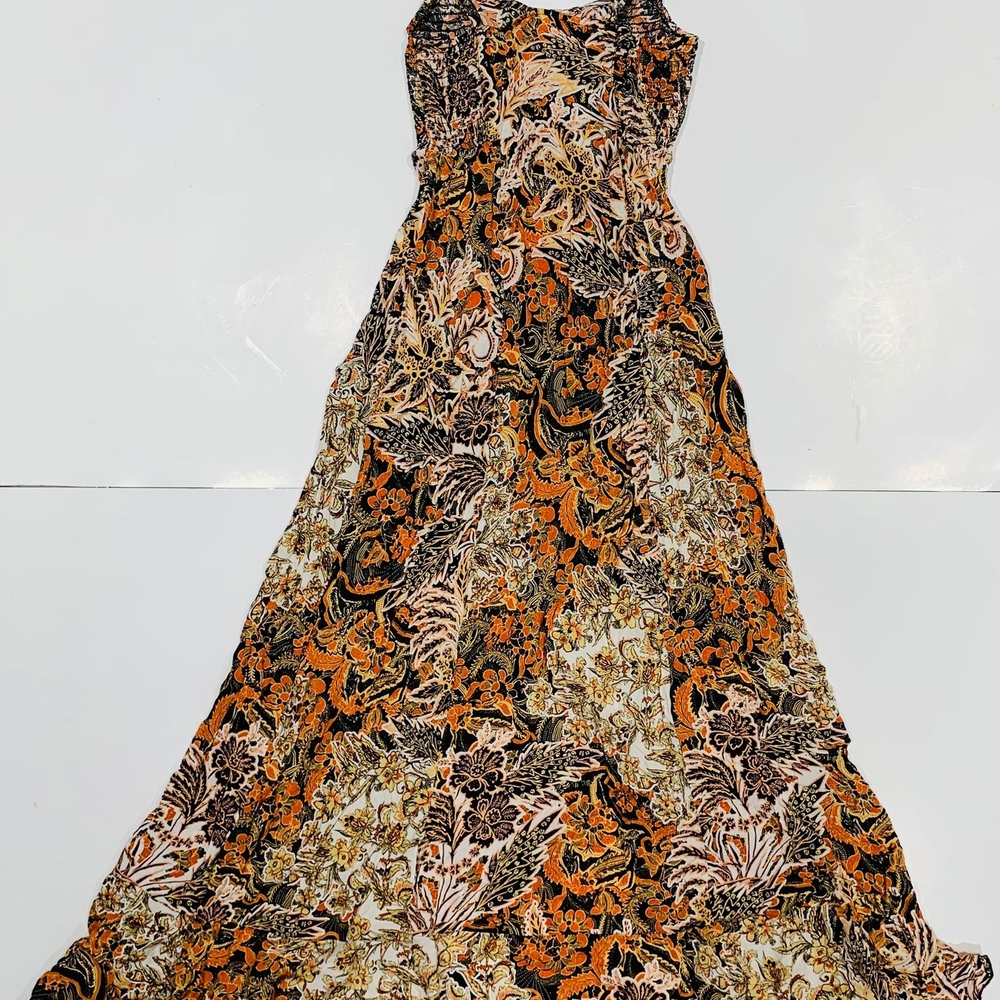 Free People Orange Gold Asymmetrical Sundress Spaghetti Strap - Picture 1 of 9